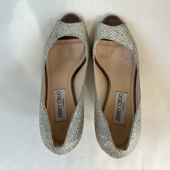 Jimmy Choo Isabel Glitter Peep Toe Pumps Shoes Size 7.5 US - Picture 9 of 12